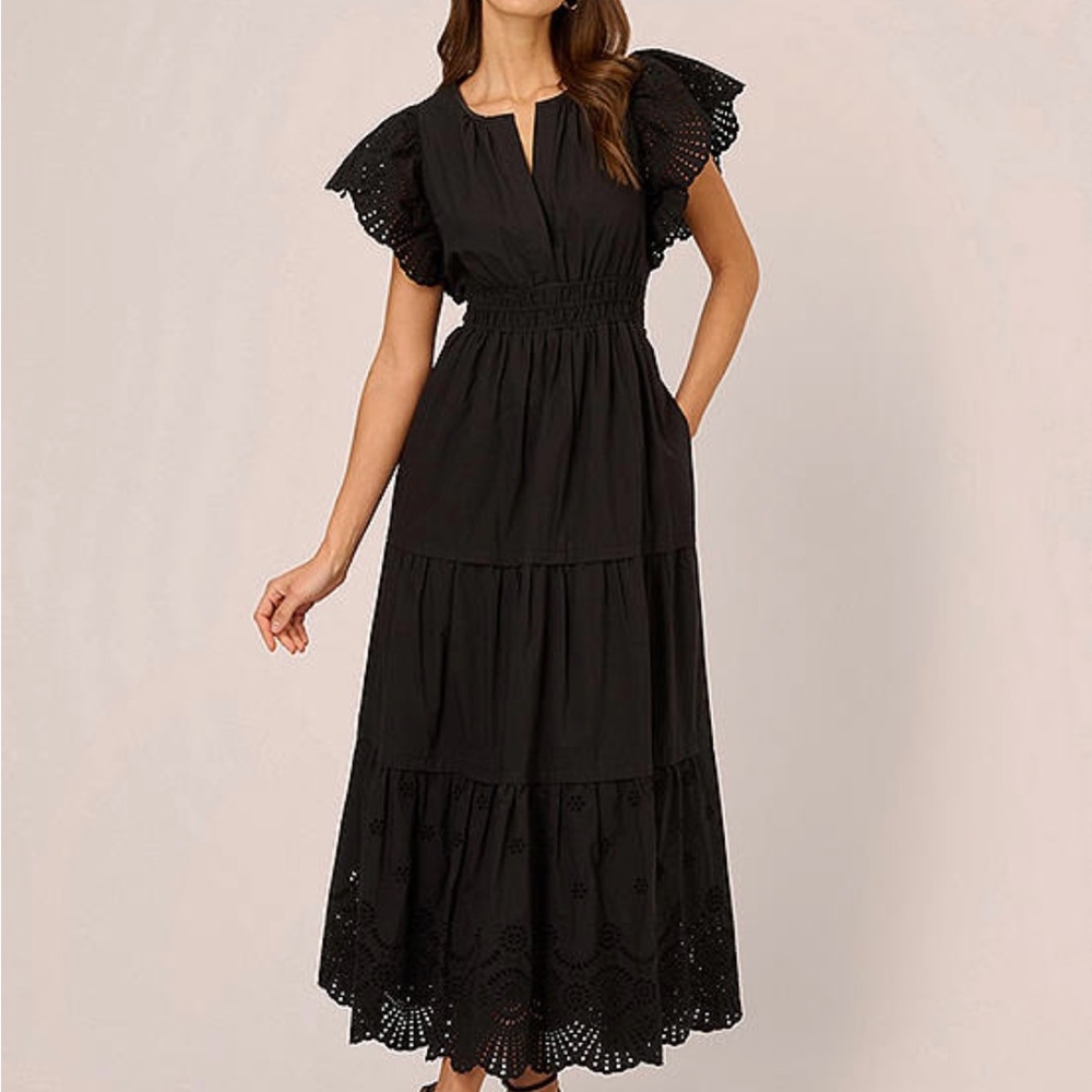 Adrianna Papell Cotton Eyelet Ruffled Sleeve Dress